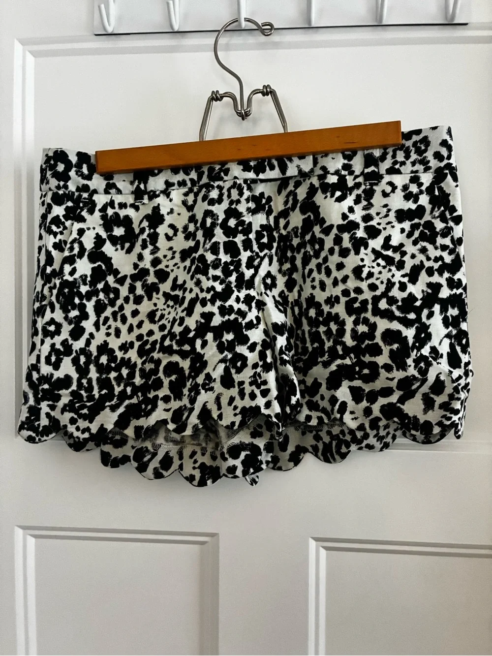 J. Crew Black and White Leopard Scalloped Hem Shorts